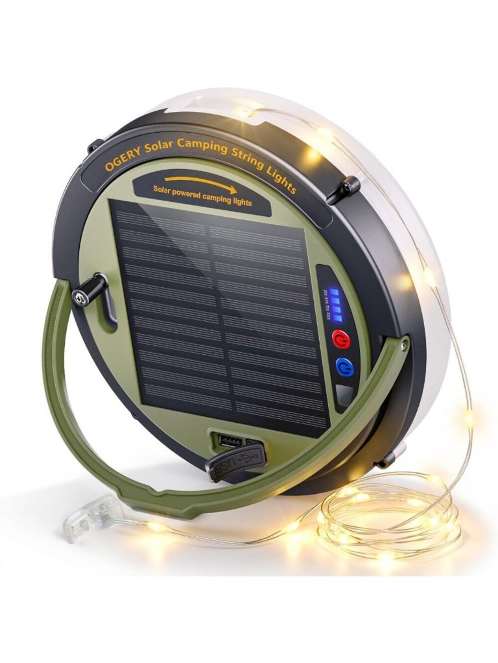 Solar String Lights for Camping - 49.2FT, 11 Modes, Rechargeable, Outdoor Decor